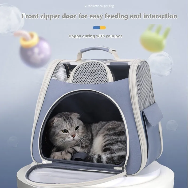 Portable foldable pet bag in solid colour, medium capacity, made from PU and PVC, available in blue green pink gray white