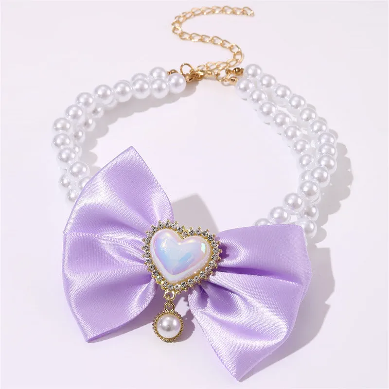 Cute heart shape princess style pearl bead pet necklace for dogs and cats