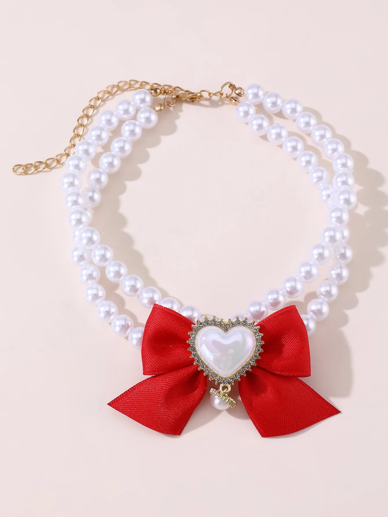 Cute heart shape princess style pearl bead pet necklace for dogs and cats