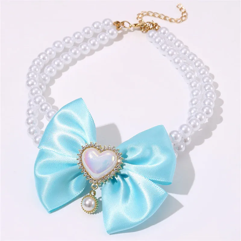 Cute heart shape princess style pearl bead pet necklace for dogs and cats