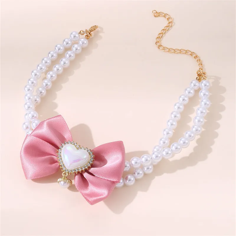 Cute heart shape princess style pearl bead pet necklace for dogs and cats