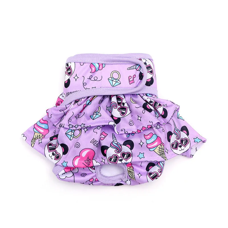 Home washable dog safety pants in Avocado print, polyester, side view on light background