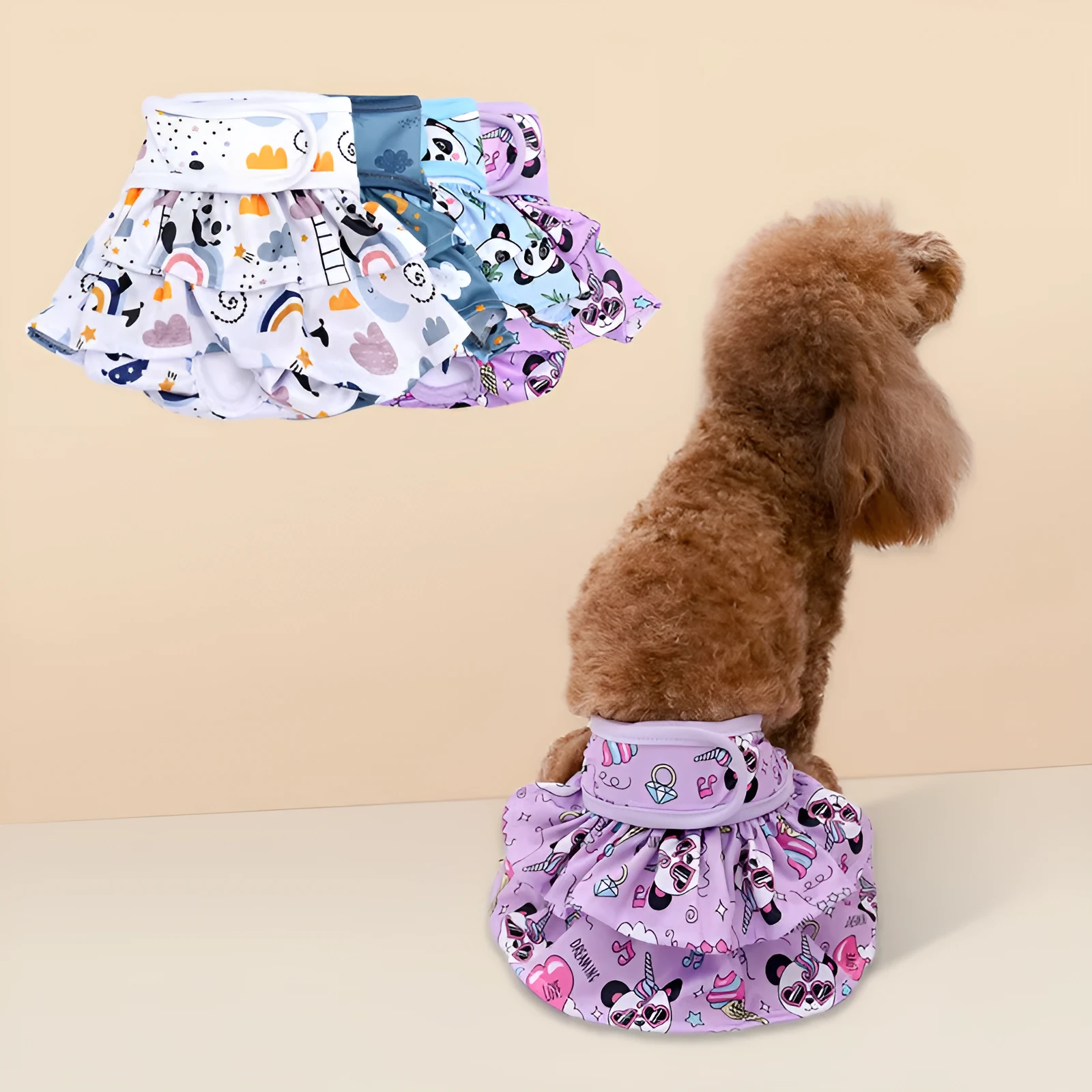 Home washable dog safety pants in Avocado print, polyester, side view on light background