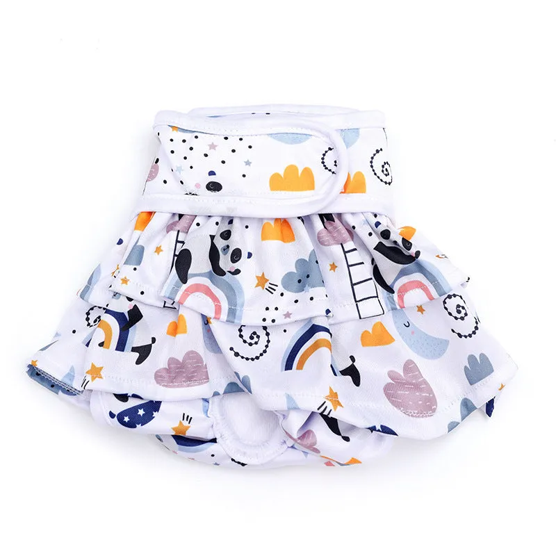 Home washable dog safety pants in Avocado print, polyester, side view on light background