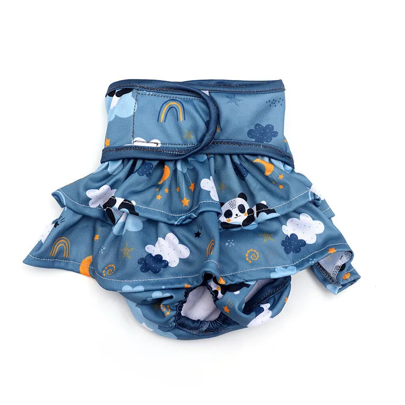 Home washable dog safety pants in Avocado print, polyester, side view on light background