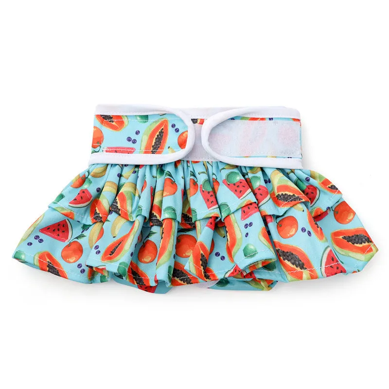Home washable dog safety pants in Avocado print, polyester, side view on light background