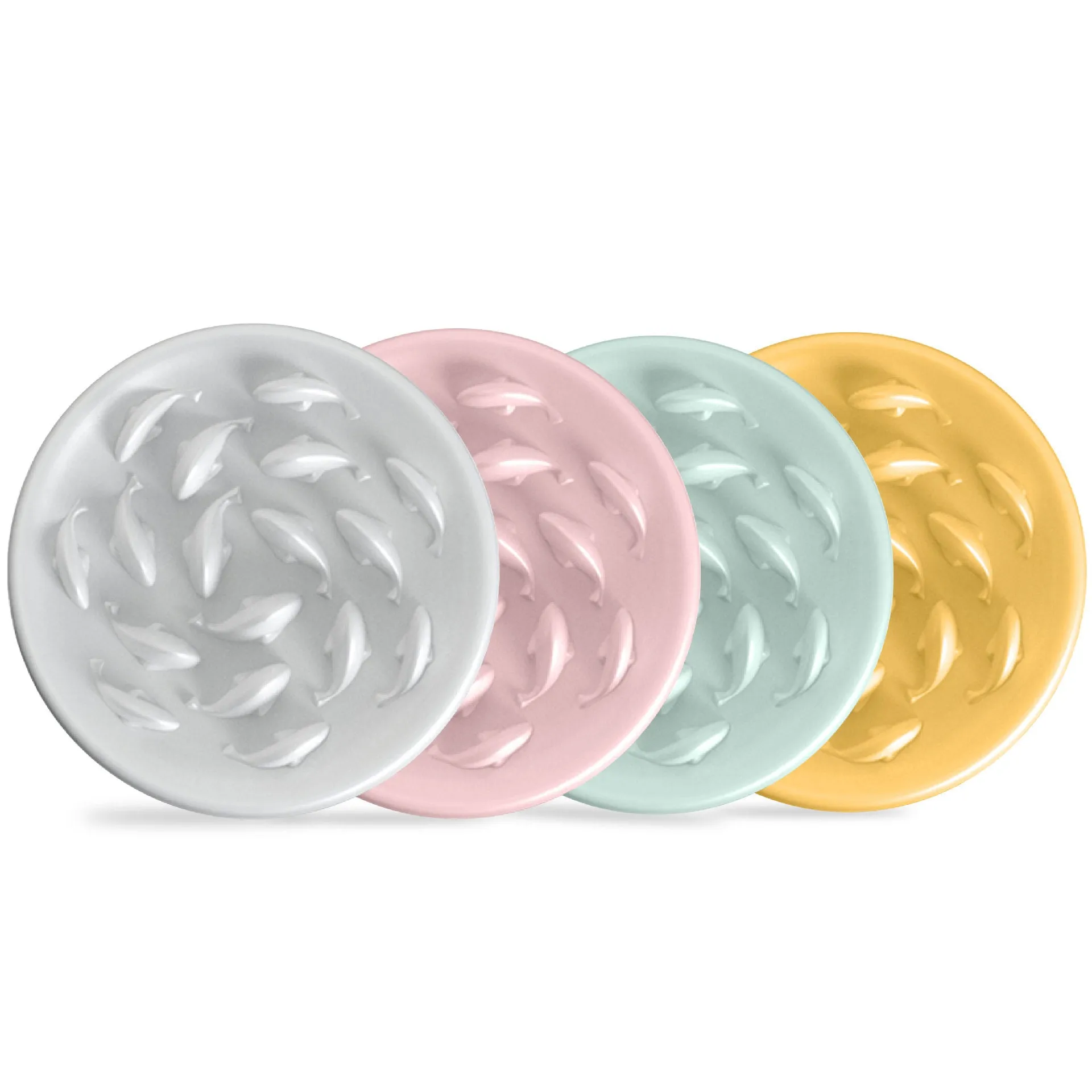 Melamine cat slow feeding bowl with goldfish pattern in white large size