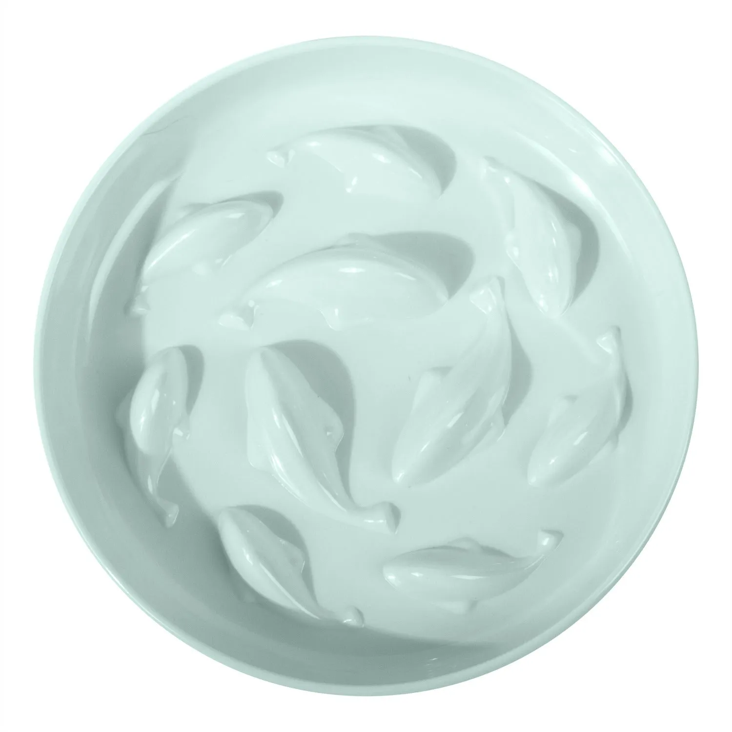 Melamine cat slow feeding bowl with goldfish pattern in white large size