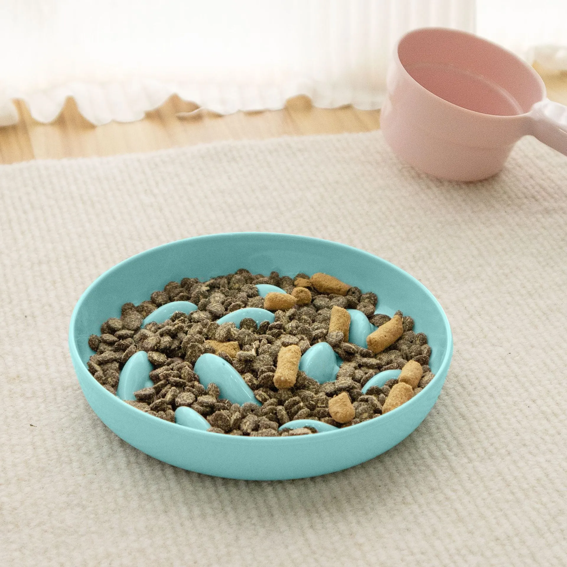Melamine cat slow feeding bowl with goldfish pattern in white large size