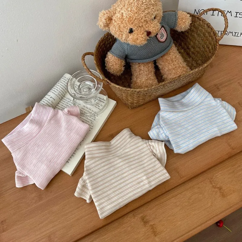 Striped turtleneck flounced sleeve pet clothes in coffee, polyester base layer shirt for dogs and cats