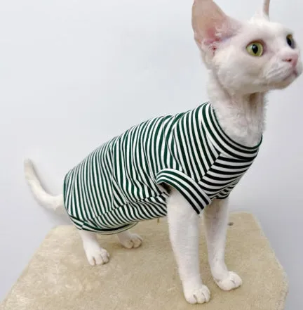 Winter stretch fleece vest for pets in green stripes on a small dog
