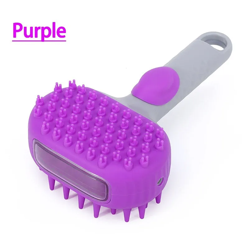 Silicone dog bath brush with lotion dispenser in blue, used for hair cleaning and massage during pet bathing
