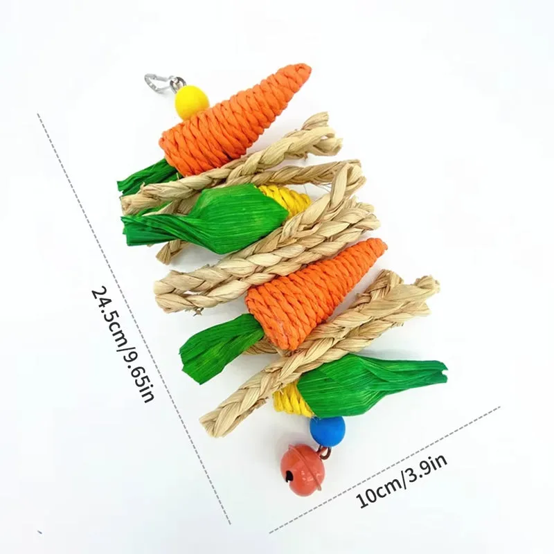 Parrot hanging chew toy with hook attachment for bird cage, featuring perch and climbing design