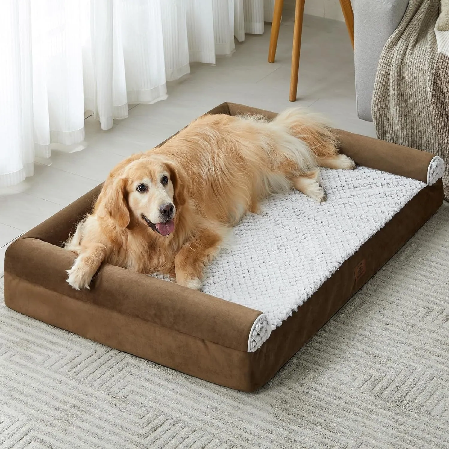 Rectangular cloth pet sleeping mat for dogs in brown, dark gray, and gray with size options L XL 2XL