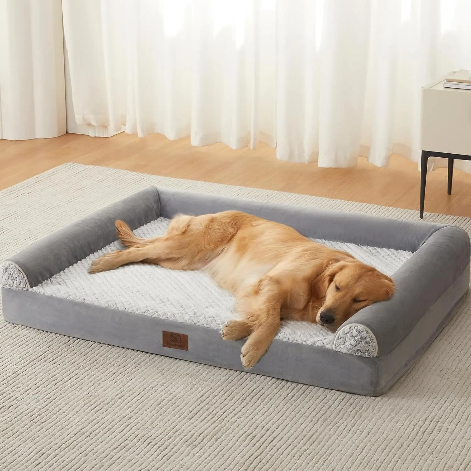 Rectangular cloth pet sleeping mat for dogs in brown, dark gray, and gray with size options L XL 2XL