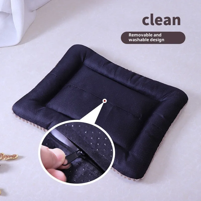 Silver gray cotton pet bed with removable washable cover on floor