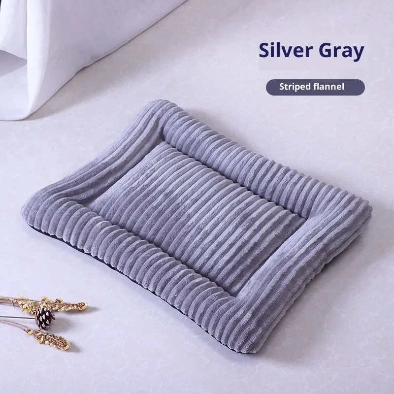 Silver gray cotton pet bed with removable washable cover on floor