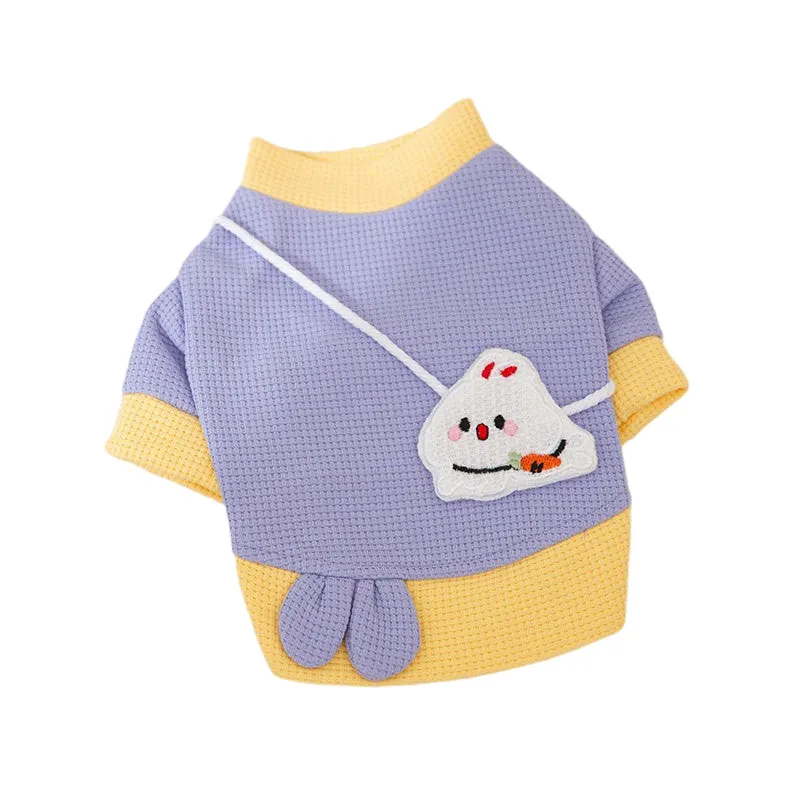 Cartoon bear print lightweight hoodie for small dogs in pink, side view on white background