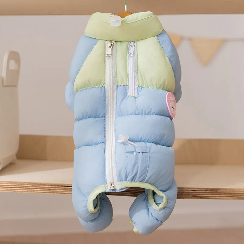 Macaron thickened cotton-padded pet jacket with zipper, blue colour, for small dogs and cats