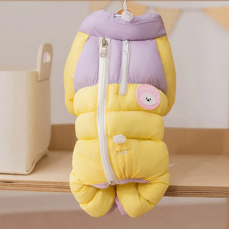 Macaron thickened cotton-padded pet jacket with zipper, blue colour, for small dogs and cats