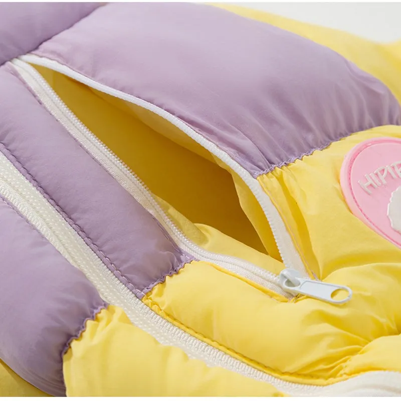Macaron thickened cotton-padded pet jacket with zipper, blue colour, for small dogs and cats