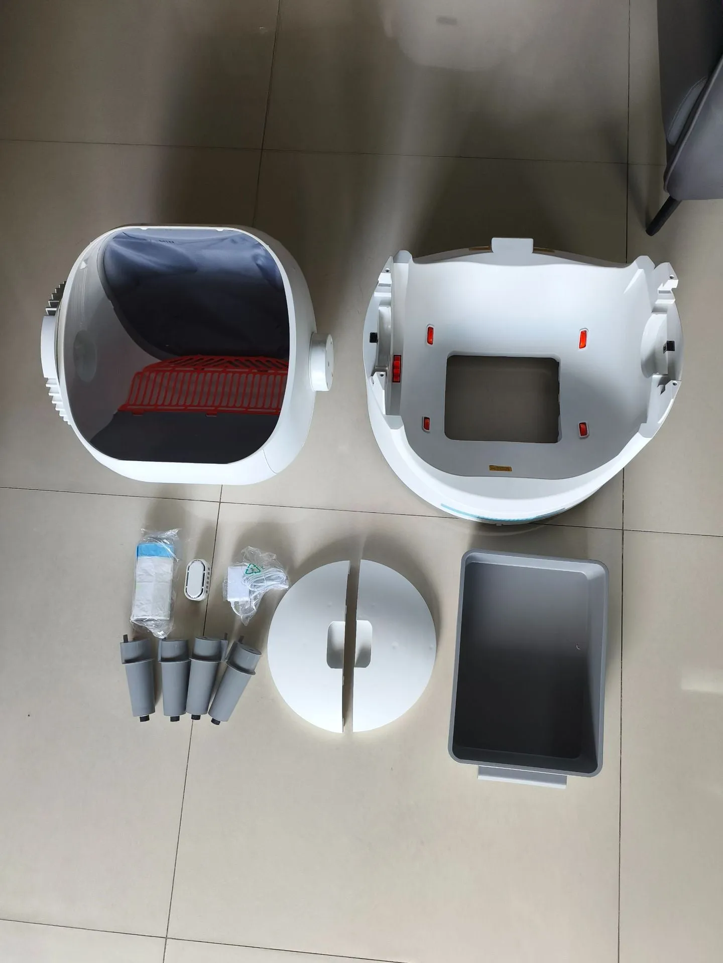 White fully automatic cat litter box with intelligent shovel machine, 535x535x600mm, APP smart control