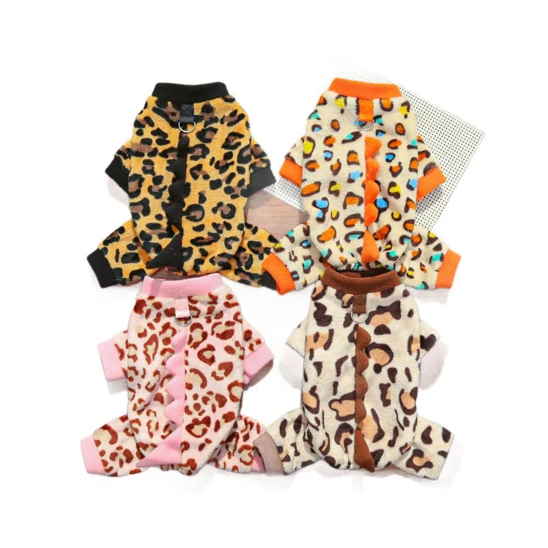 Fleece leopard print dog coat for French Bulldogs in four colours, sizes XS to 2XL