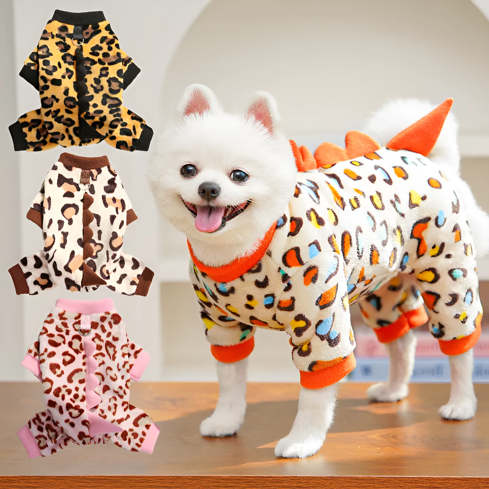 Fleece leopard print dog coat for French Bulldogs in four colours, sizes XS to 2XL