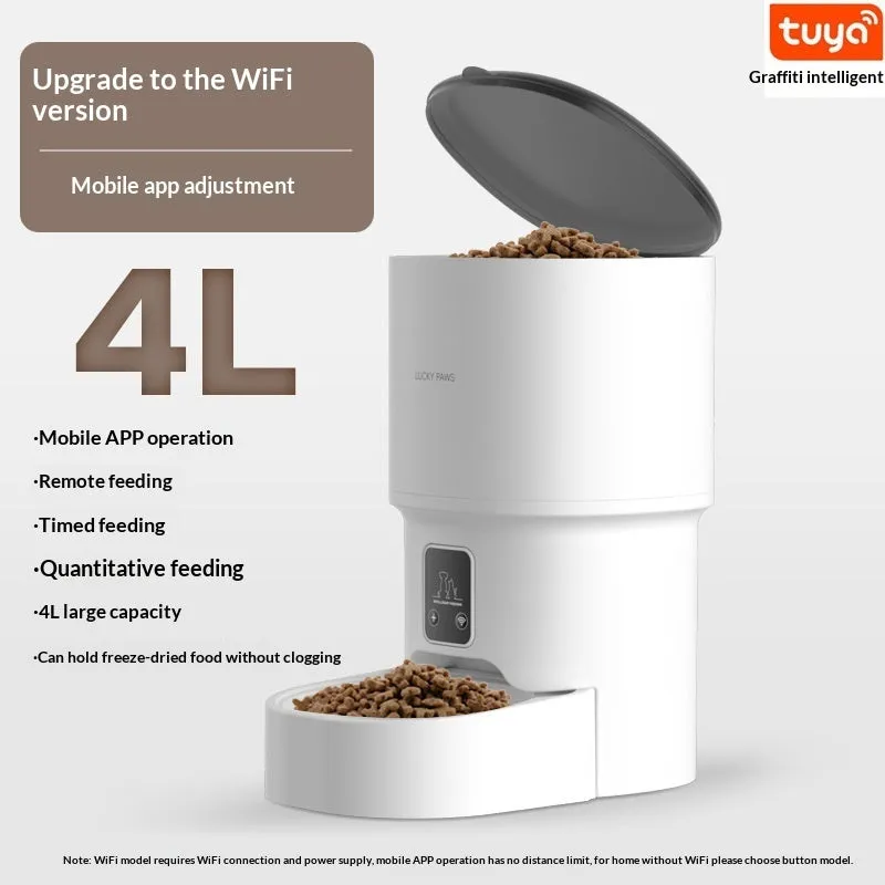 Pet automatic feeder with Wi-Fi remote timed feeding, black with stainless steel bowl, for dogs and cats