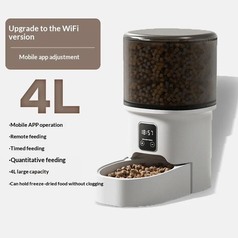 Pet automatic feeder with Wi-Fi remote timed feeding, black with stainless steel bowl, for dogs and cats