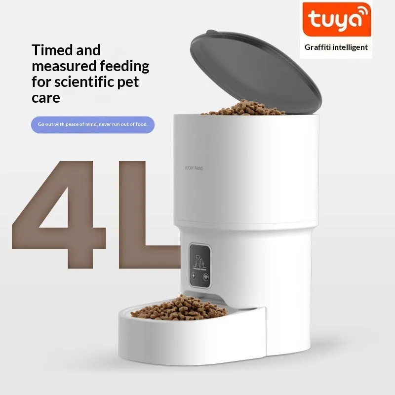 Pet automatic feeder with Wi-Fi remote timed feeding, black with stainless steel bowl, for dogs and cats