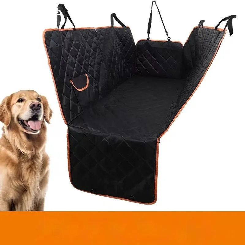 Pet car cushion fabric mat with seatbelt opening shown in black and grey colour options
