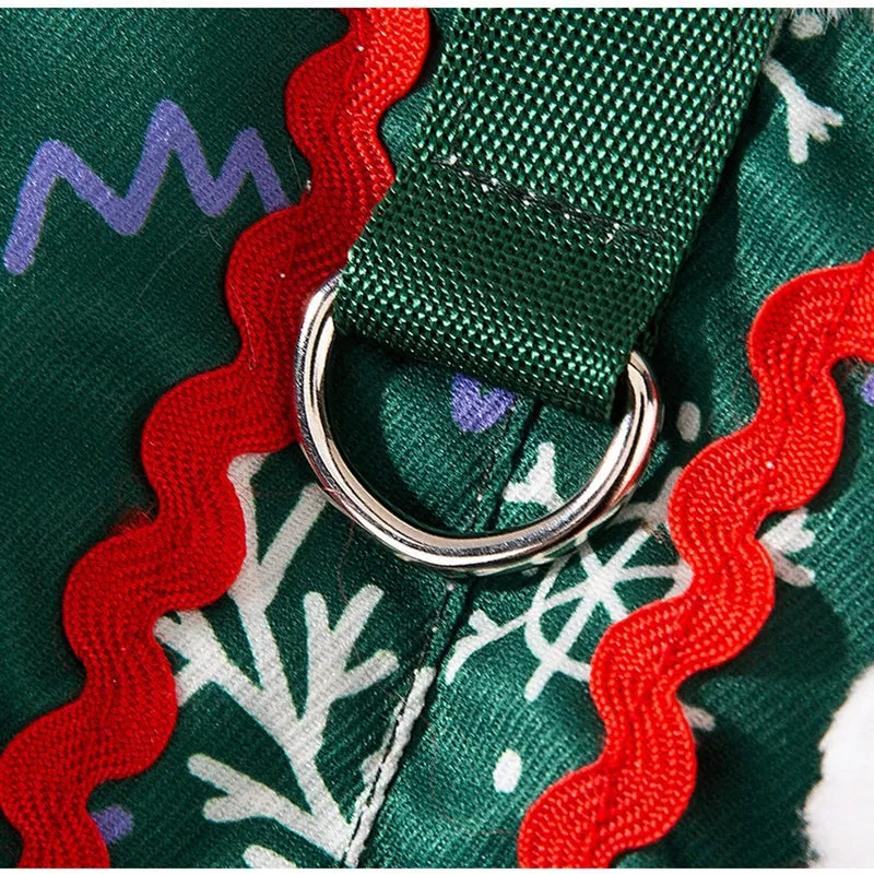 Green Christmas dog shirt with snowman plush patch and Christmas tree print for small dogs