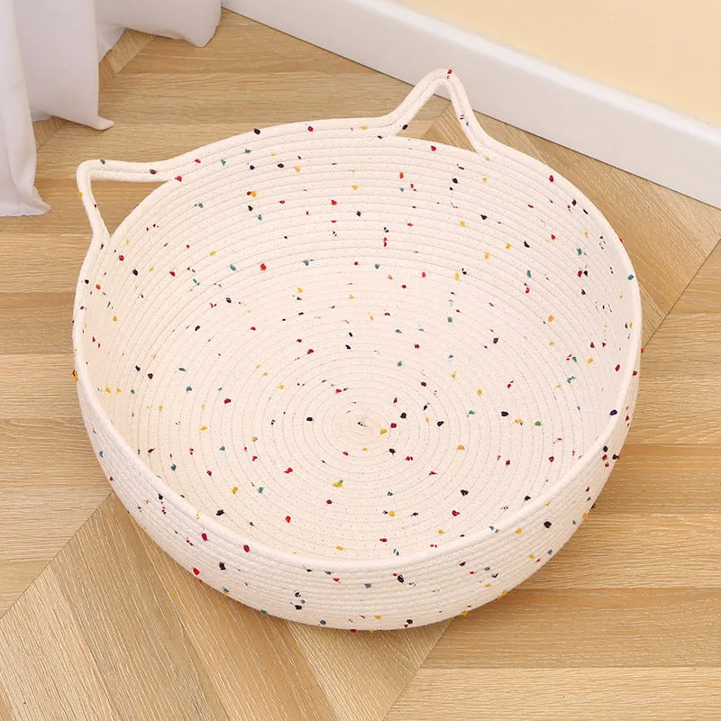 Cotton and hemp rope woven cat nest mat pet bed in three size options