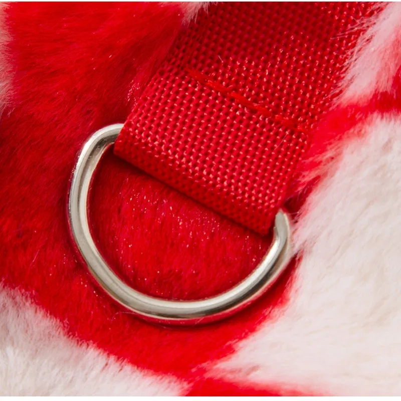 Red and white checkered plush dog vest with Qipao knots and golden Fu symbol for Chinese New Year
