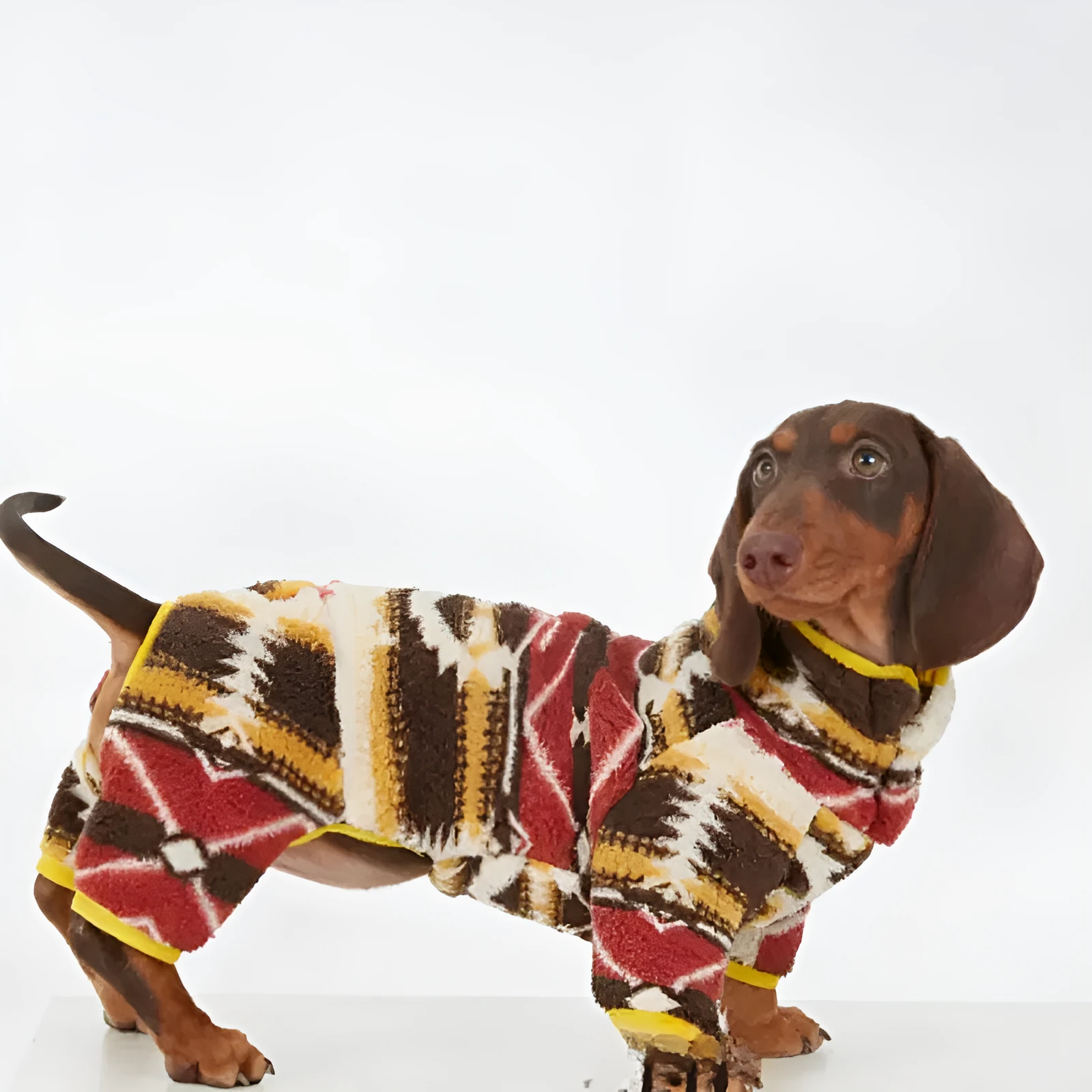 Thick four-legged dog clothing in red with diamond pattern, for autumn winter use