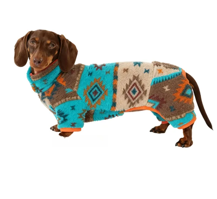 Thick four-legged dog clothing in red with diamond pattern, for autumn winter use