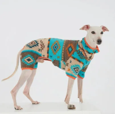 Thick four-legged dog clothing in red with diamond pattern, for autumn winter use