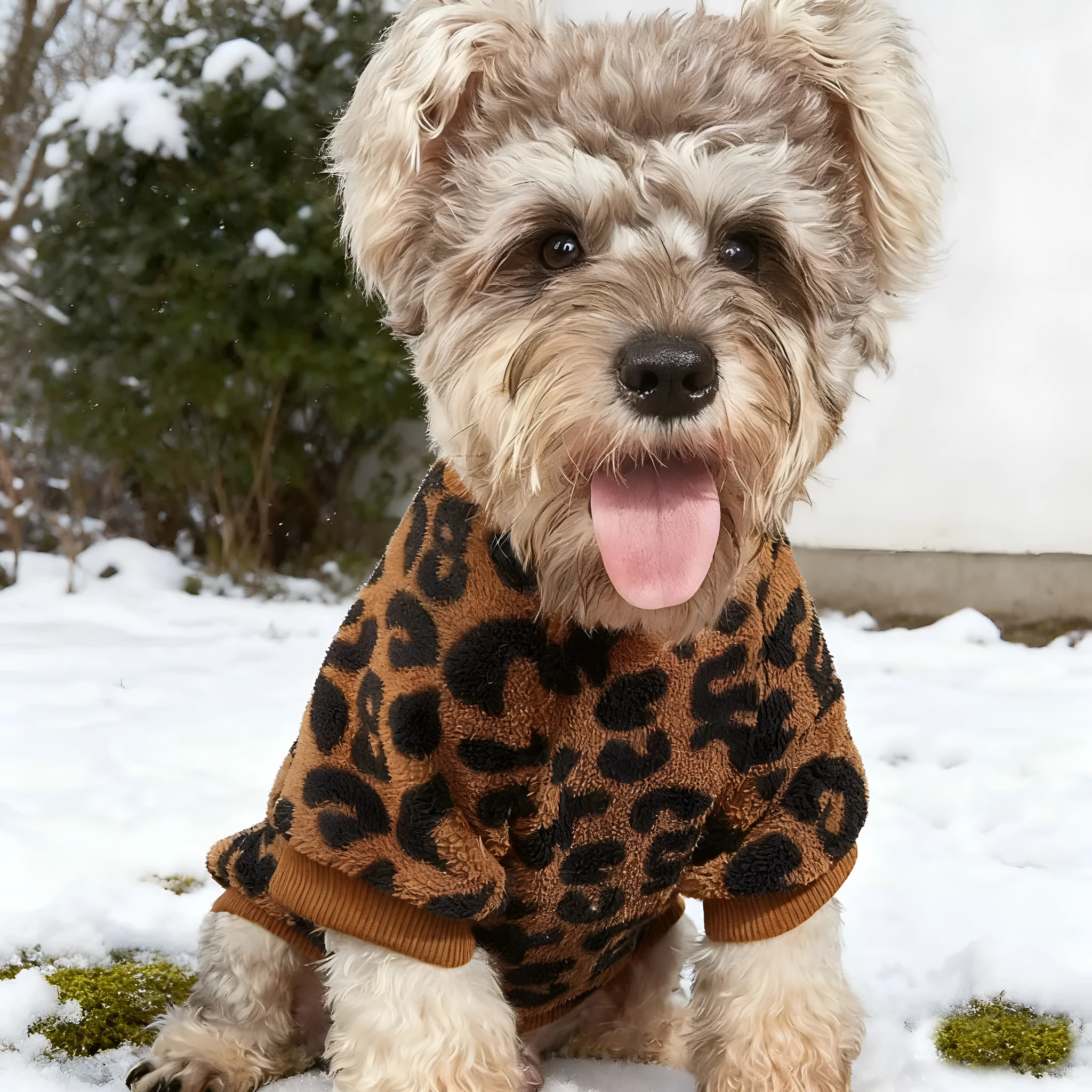 Leopard print wool dog sweater for small to large dogs sizes XS to XL