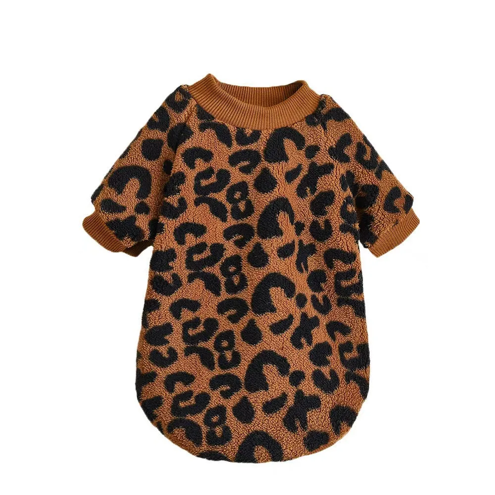 Leopard print wool dog sweater for small to large dogs sizes XS to XL