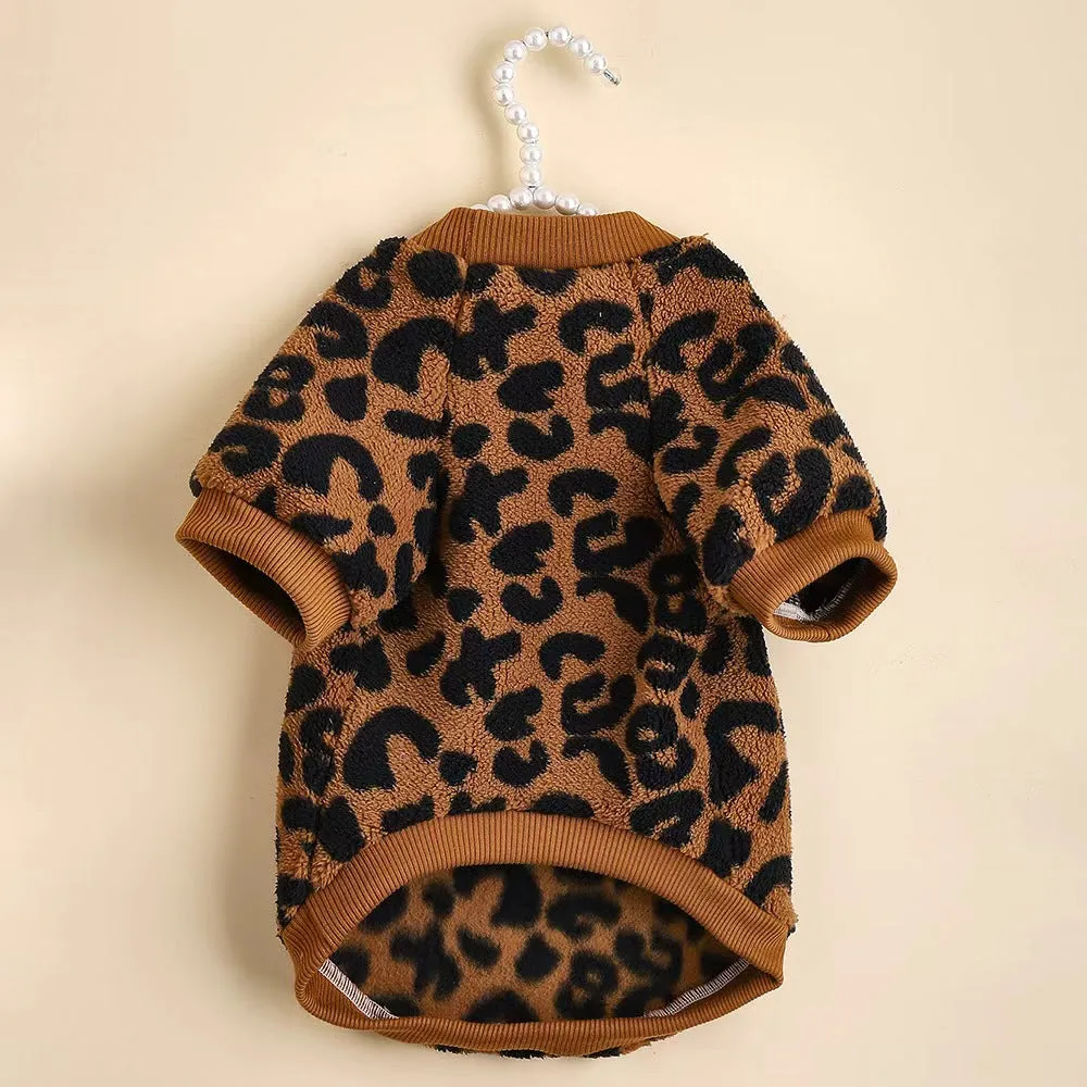 Leopard print wool dog sweater for small to large dogs sizes XS to XL