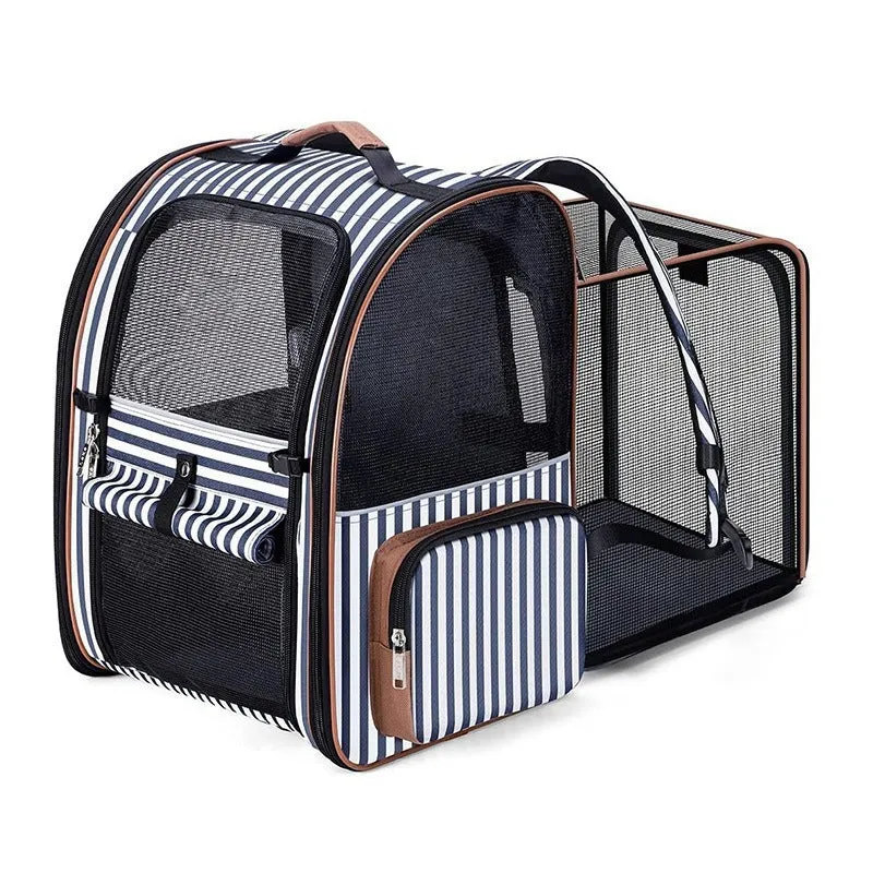 Expandable pet carrier bag in black, 600D Oxford cloth, hard shell, 37x30.5x43.2cm, for small dogs up to 10kg