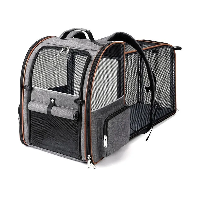 Expandable pet carrier bag in black, 600D Oxford cloth, hard shell, 37x30.5x43.2cm, for small dogs up to 10kg