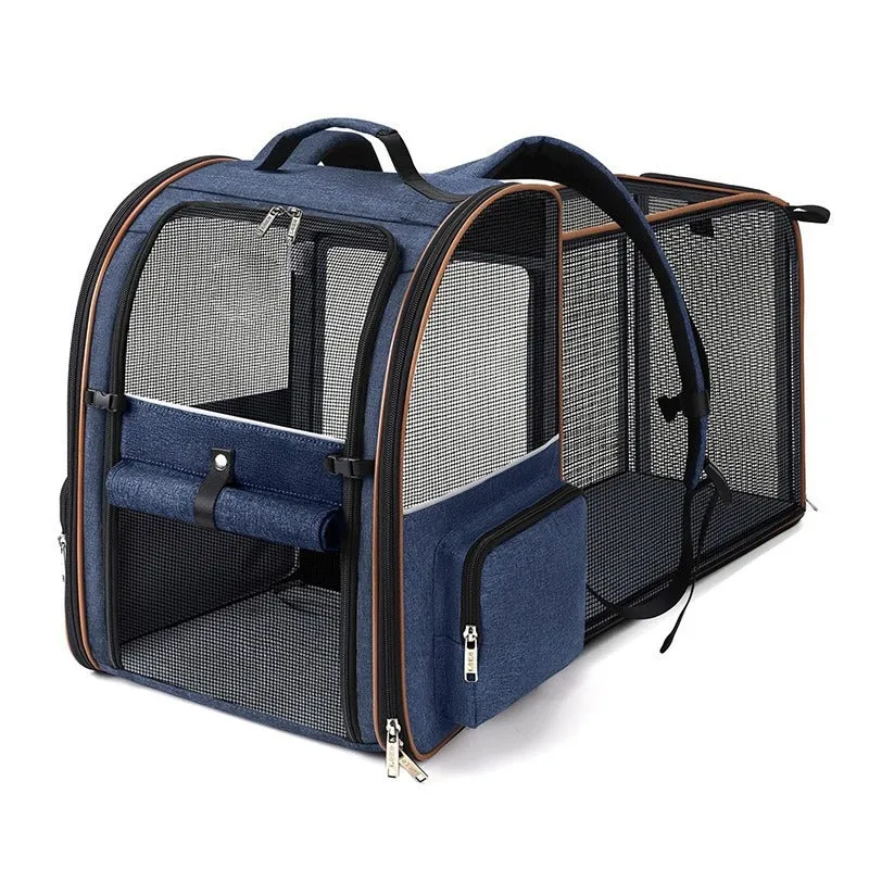 Expandable pet carrier bag in black, 600D Oxford cloth, hard shell, 37x30.5x43.2cm, for small dogs up to 10kg