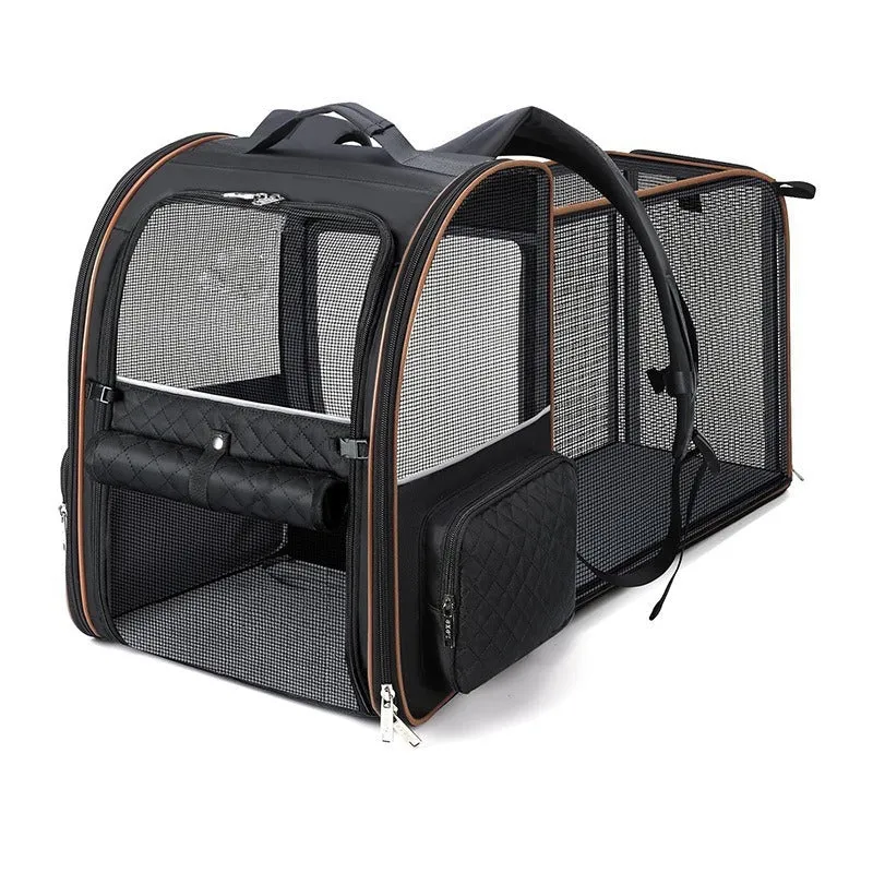 Expandable pet carrier bag in black, 600D Oxford cloth, hard shell, 37x30.5x43.2cm, for small dogs up to 10kg