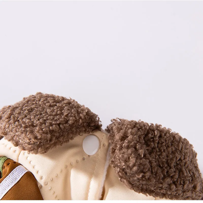 Warm thick quilted cotton dog coat with fleece-lined collar and pockets, cute dog embroidery, and leash ring in green
