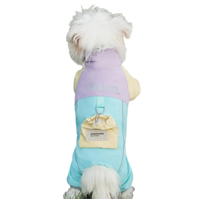 Autumn winter dog travel backpack cotton jacket in blue with mini backpack for small pets