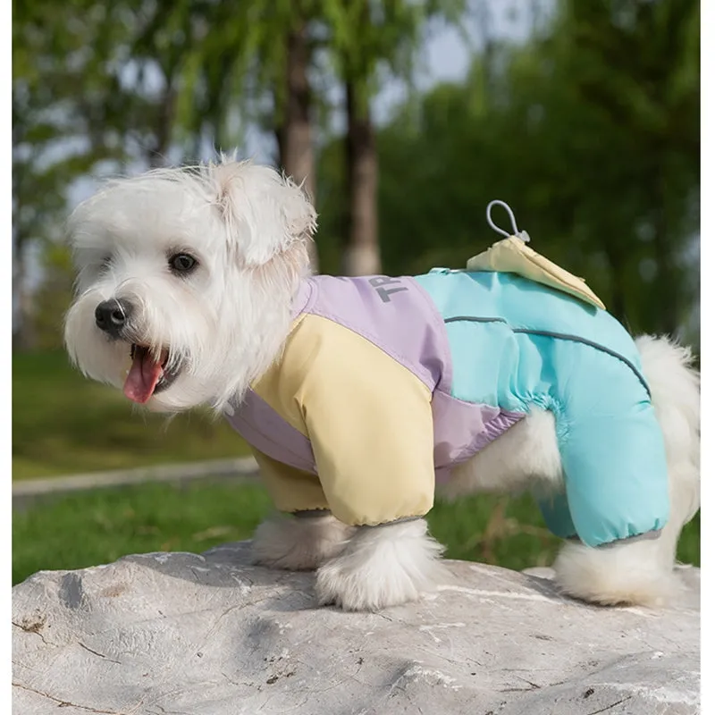 Autumn winter dog travel backpack cotton jacket in blue with mini backpack for small pets