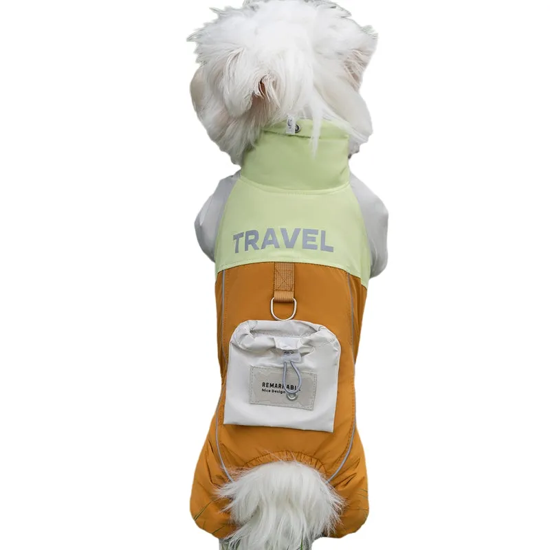 Autumn winter dog travel backpack cotton jacket in blue with mini backpack for small pets