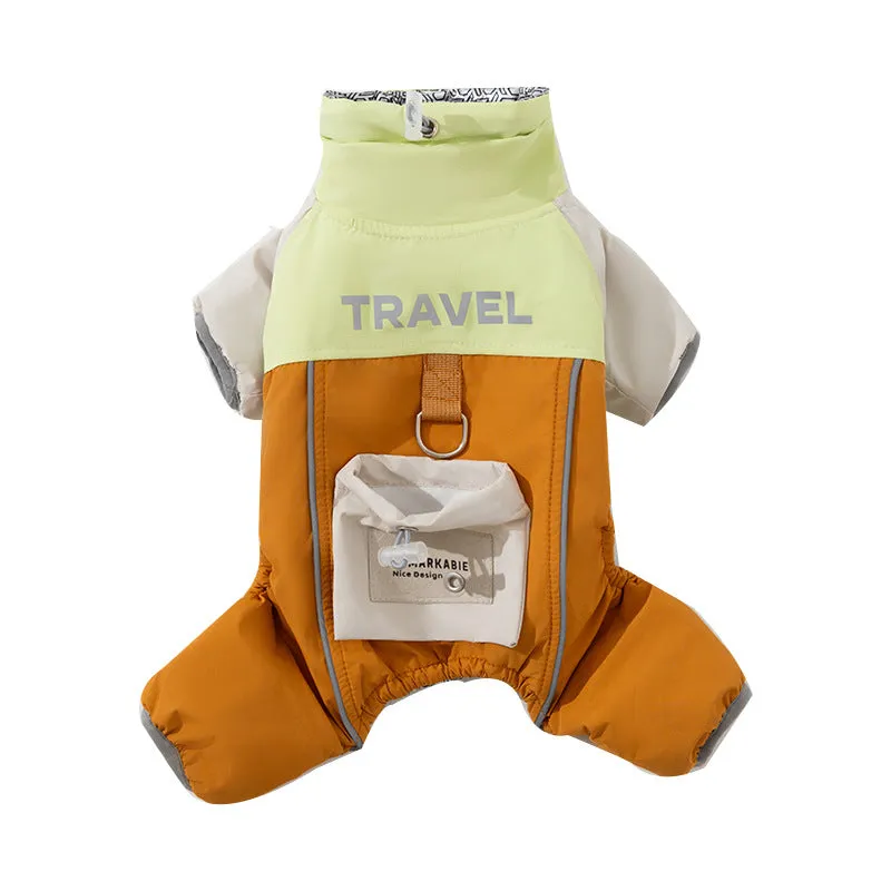 Autumn winter dog travel backpack cotton jacket in blue with mini backpack for small pets
